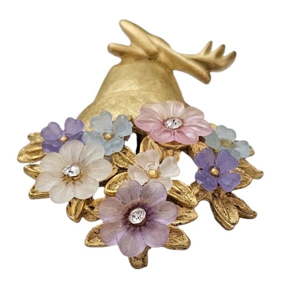 LIA Lucite Pink, Purple Blooms Garden Tools  Flower Pot Brooch Pin, Signed L496 - Picture 5 of 8